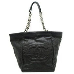 Chanel Coco Mark Chain Shoulder Bag Black Caviar Skin Strap